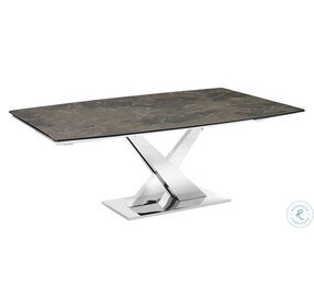 X Base Brown And High Polished Stainless Steel Extendable Dining Table