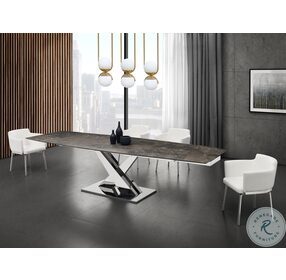X Base Brown And High Polished Stainless Steel Extendable Dining Room Set