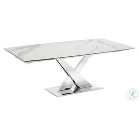 X Base White Marbled And High Polished Stainless Steel Extendable Dining Table