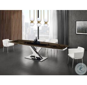 X Base Smoked Brown And High Polished Stainless Steel Extendable Dining Room Set