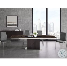 Moon Smoked Glass And Oak Extendable Dining Room Set
