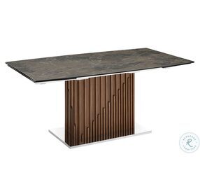 Moon Dark Brown Marbled And Walnut Extendable Dining Table
