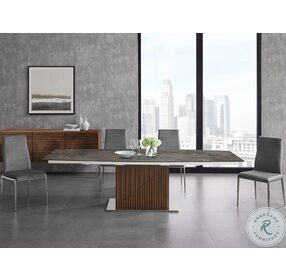 Moon Dark Brown Marbled And Walnut Extendable Dining Room Set