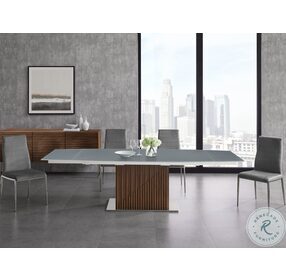 Moon Grey And High Polished Stainless Steel Extendable Dining Room Set