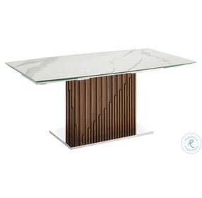 Moon White Marbled And High Polished Stainless Steel Extendable Dining Table