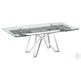 Dcota Clear And Brushed Stainless Steel Extendable Dining Table