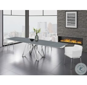 Dcota Grey And Brushed Stainless Steel Extendable Dining Room Set