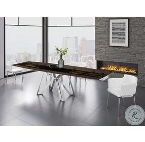 Dcota Smoked Clear Brown And Brushed Stainless Steel Extendable Dining Room Set