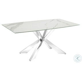Icon White Marbled And High Polished Stainless Steel Dining Table