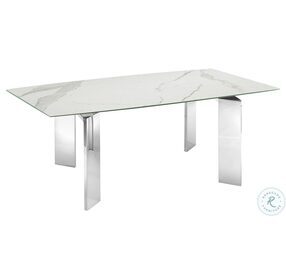 Astor White Marbled And High Polished Stainless Steel Dining Table