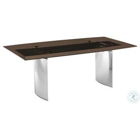 Allegra Smoked Clear Brown And High Polished Stainless Steel Dining Table