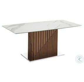 Moon White Marbled And Walnut Dining Table