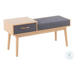 Telephone Grey Fabric And Natural Wood Bench