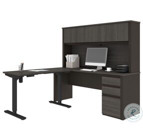 Prestige Bark Grey And Slate 71" 2 Piece L Shaped Adjustable Desk With Hutch