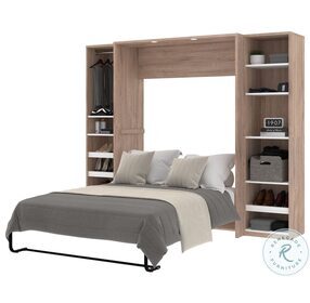 Cielo Rustic Brown And White 98" Full Murphy Bed With 2 Storage Cabinets