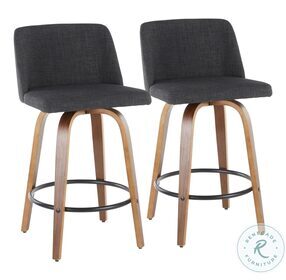 Tintori Charcoal Fabric And Black Accent Counter Height Stool Set Of 2
