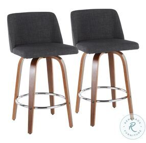Toriano Walnut And Charcoal Fabric With Round Footrest Counter Height Stool Set Of 2