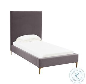 Delilah Grey Velvet Twin Upholstered Panel Bed