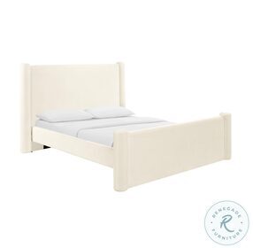 Athara Cream Velvet Upholstered Full Platform Bed
