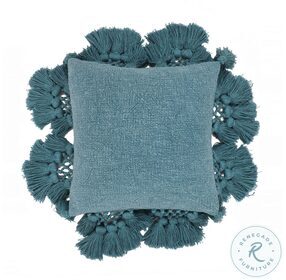 Stone Washed Denim Blue Cotton Tasseled Pillow