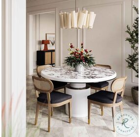 Vanessa White Marble Lacquer 53" Round Dining Room Set