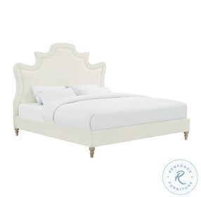 Serenity Cream Velvet Queen Upholstered Platform Bed