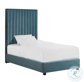Arabelle Sea Blue Twin Upholstered Platform Bed
