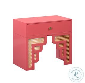 Suzie Coral Pink And Rattan Nightstand