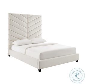 Javan Cream Velvet King Upholstered Platform Bed