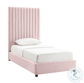 Arabelle Blush Velvet Twin Upholstered Platform Bed