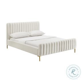 Angela Cream Queen Upholstered Panel Bed