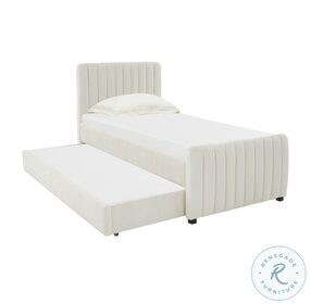 Angela Cream Twin Upholstered Panel Bed with Trundle