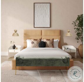 Eliana Honey Velvet Upholstered Panel Bedroom Set