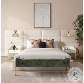 Eliana Cream Boucle Upholstered Panel Bedroom Set with Wings