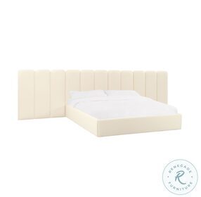 Palani Cream Velvet Queen Upholstered Panel Bed with Wings