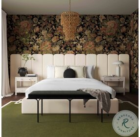Palani Cream Velvet Upholstered Panel Bedroom Set with Wings