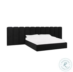 Palani Black Velvet Queen Upholstered Panel Bed with Wings