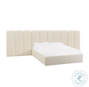 Palani Cream Boucle King Upholstered Panel Bed with Wings