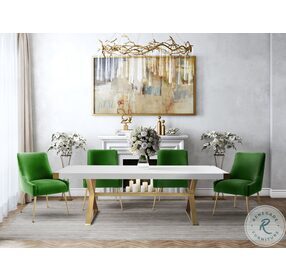 Adeline White and Gold Rectangular Dining Room Set With Beatrix Chairs