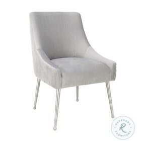 Beatrix Pleated Light Grey Velvet And Silver Leg Side Chair