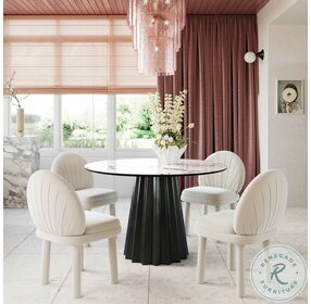 Jimena Black And Marble Ceramic 47" Round Dining Room Set