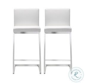 Parma White Stainless Steel Counter Height Stool Set of 2