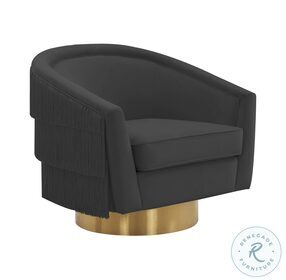 Flapper Black Velvet Swivel Chair