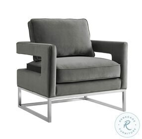 Avery Grey Velvet Chair with Silver Base