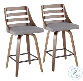 Trevi Walnut Wood And Grey Fabric Counter Height Stool Set Of 2