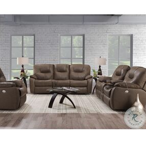 Avalon Taupe Leather Power Headrest Reclining Living Room Set with USB