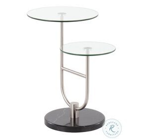 Trombone Nickel And Black Marble With Clear Glass Side Table