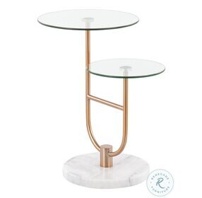 Trombone Gold Steel And White Marble With Clear Glass Side Table