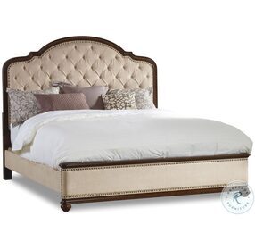 Leesburg Beige And Traditional Mahogany Queen upholstered Bed