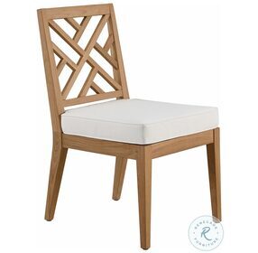 Coastal Living Chesapeake Canvas Natural Fret Back Outdoor Side Chair
